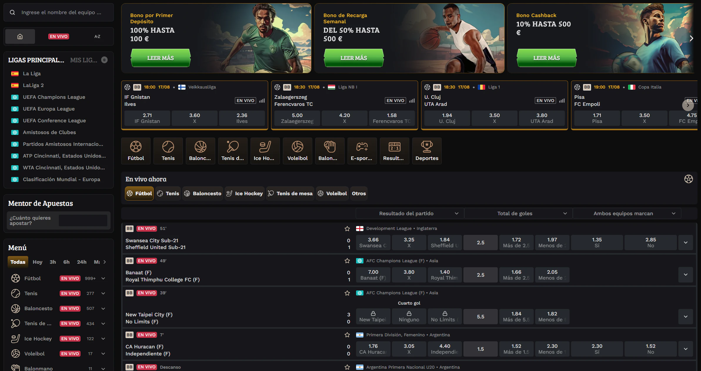 Apuestas deportivas y eSports en Wildsino Casino