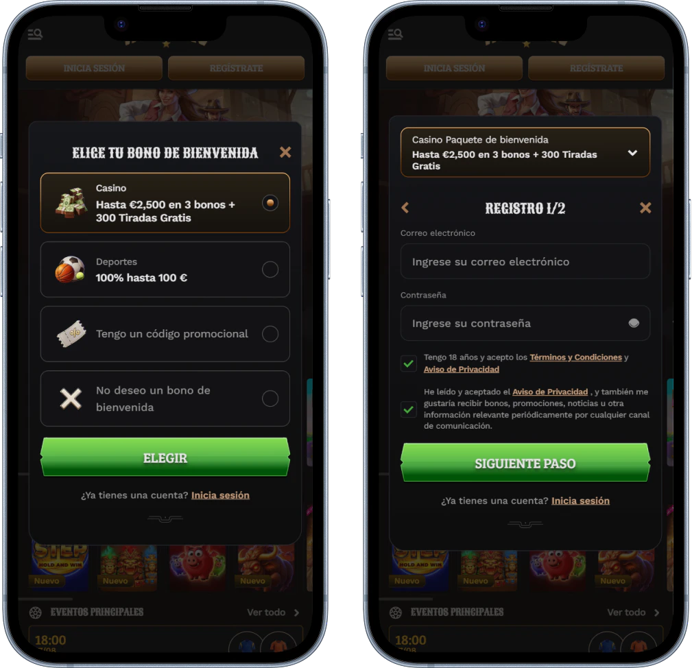 Registro e inicio de sesión en Wildsino Casino